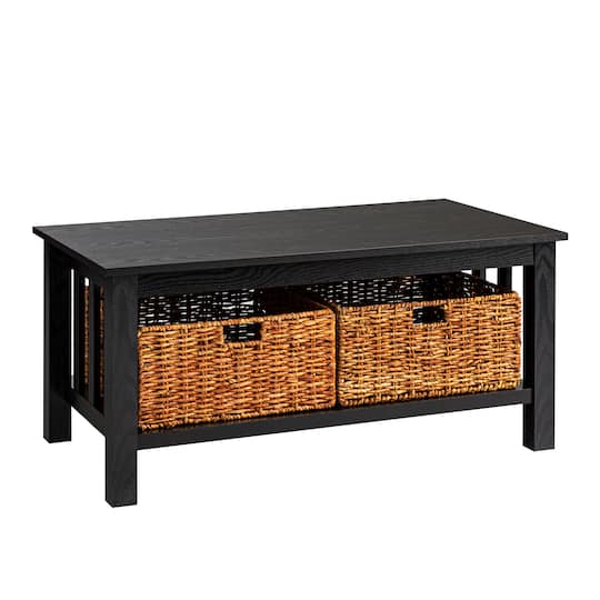 Walker Edison 40" Black Mission Storage Coffee Table with Baskets